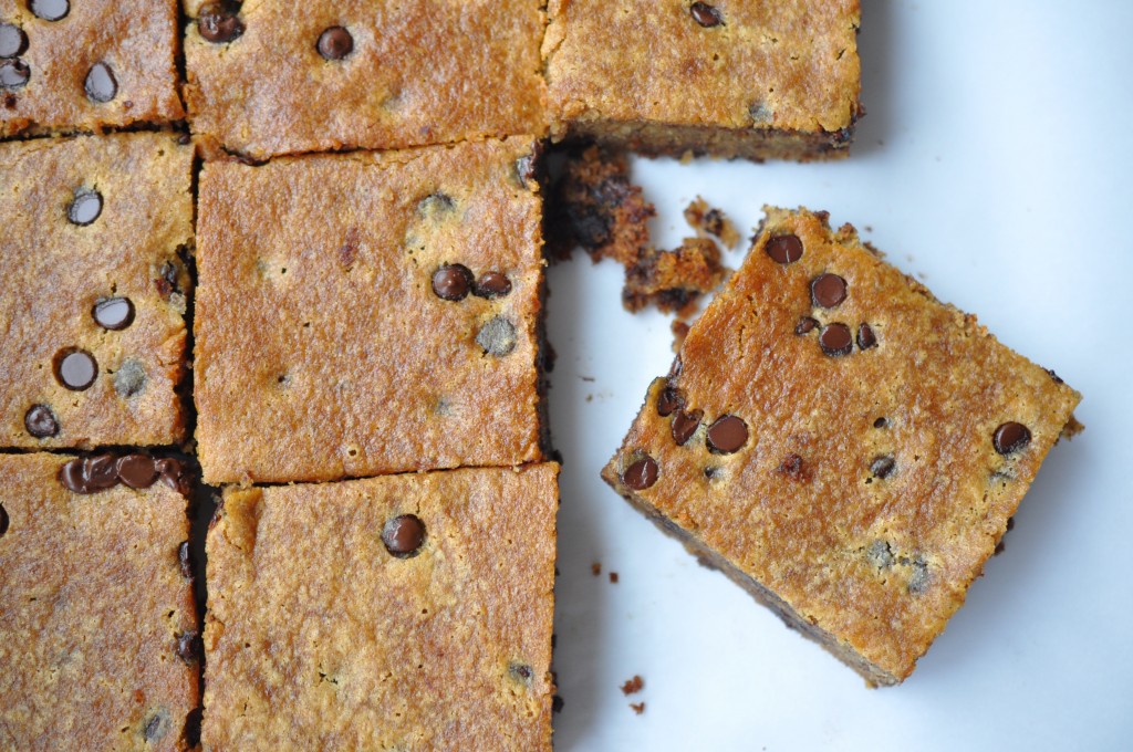 Healthified Chocolate Chip Chickpea Blondies made by Arielle Haspel of bewellwitharielle.com