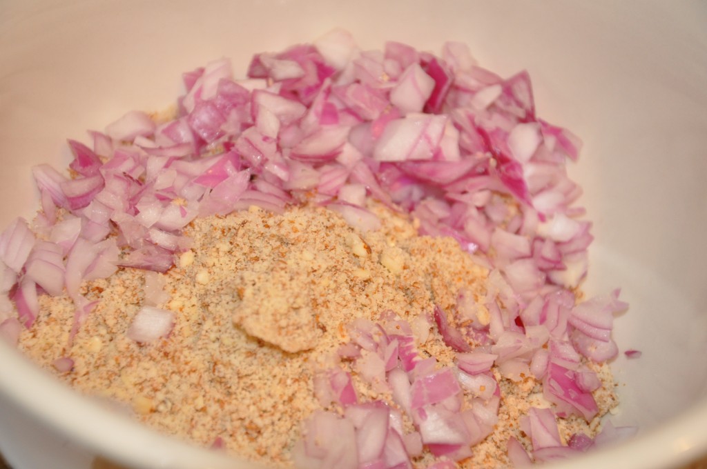 split pea burgers by be well with arielle - onions and almong flour