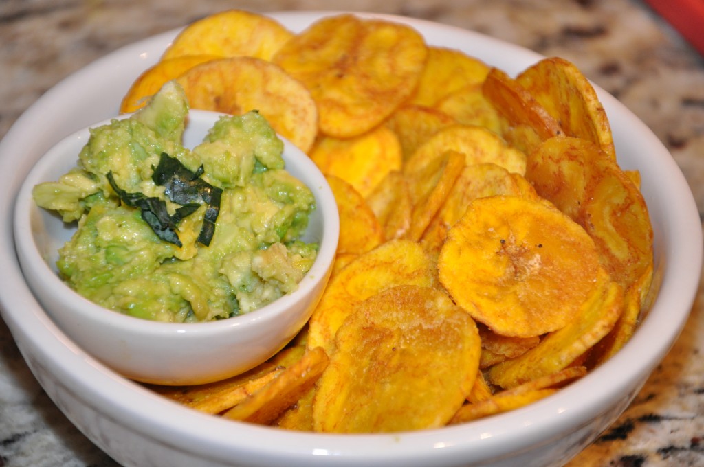 plantain chips with guacamole