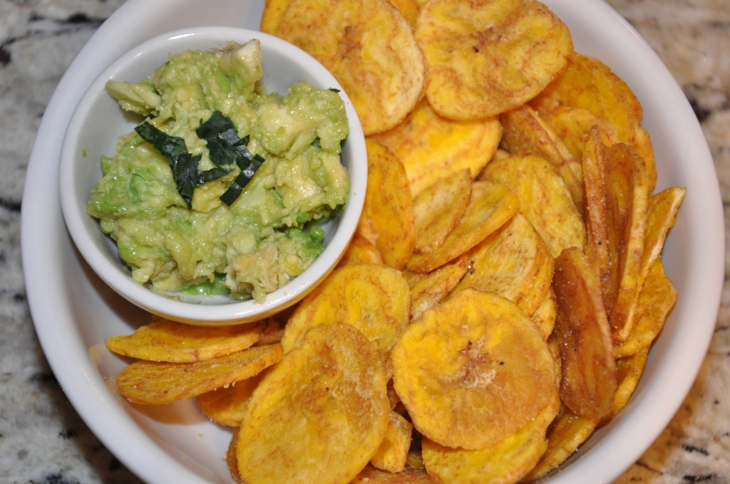 plantain chips with guacamole