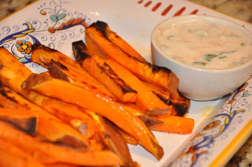 sweet potato fries with maple-chipotle sauce