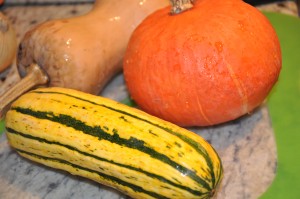 Left to Right: Butternut Squash, Delicata Squash, Kabocha Squash