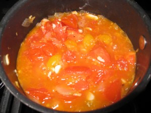 Fresh tomatoes sizzling in the pot...