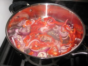 Stir-frying the veggies...