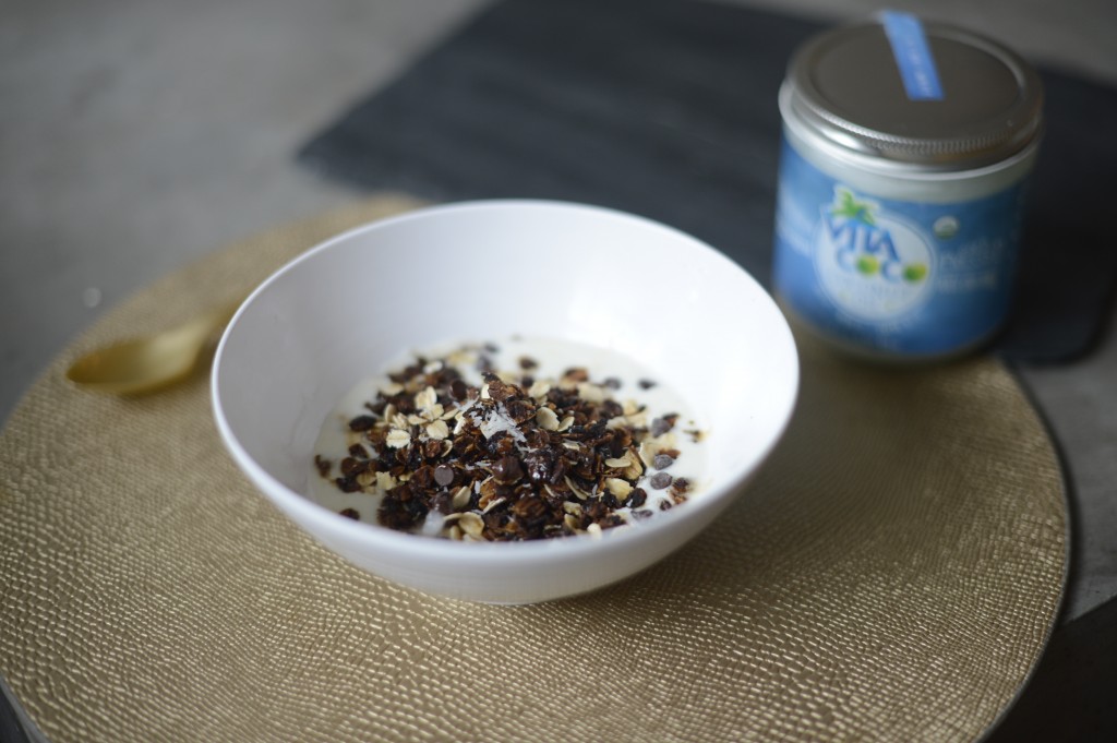 chocolate chip cookie granola by Arielle Haspel of Be Well with Arielle for vita coco coconut oil