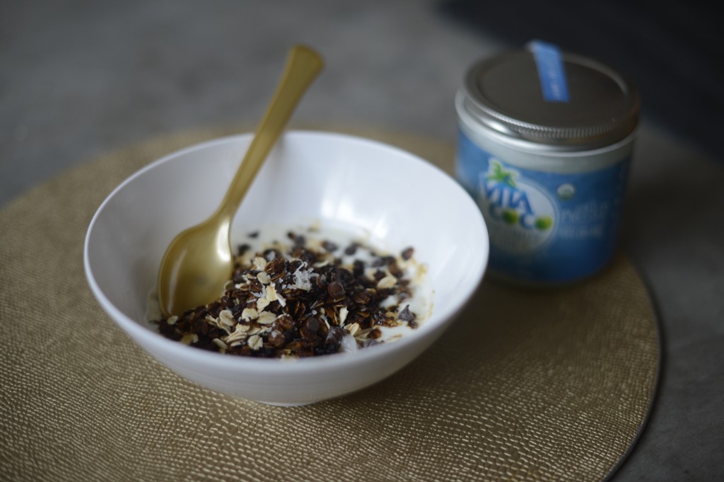 chocolate chip cookie granola by Arielle Haspel of Be Well with Arielle for vita coco coconut oil