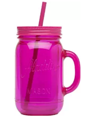 healthy water mason jar pink with straw