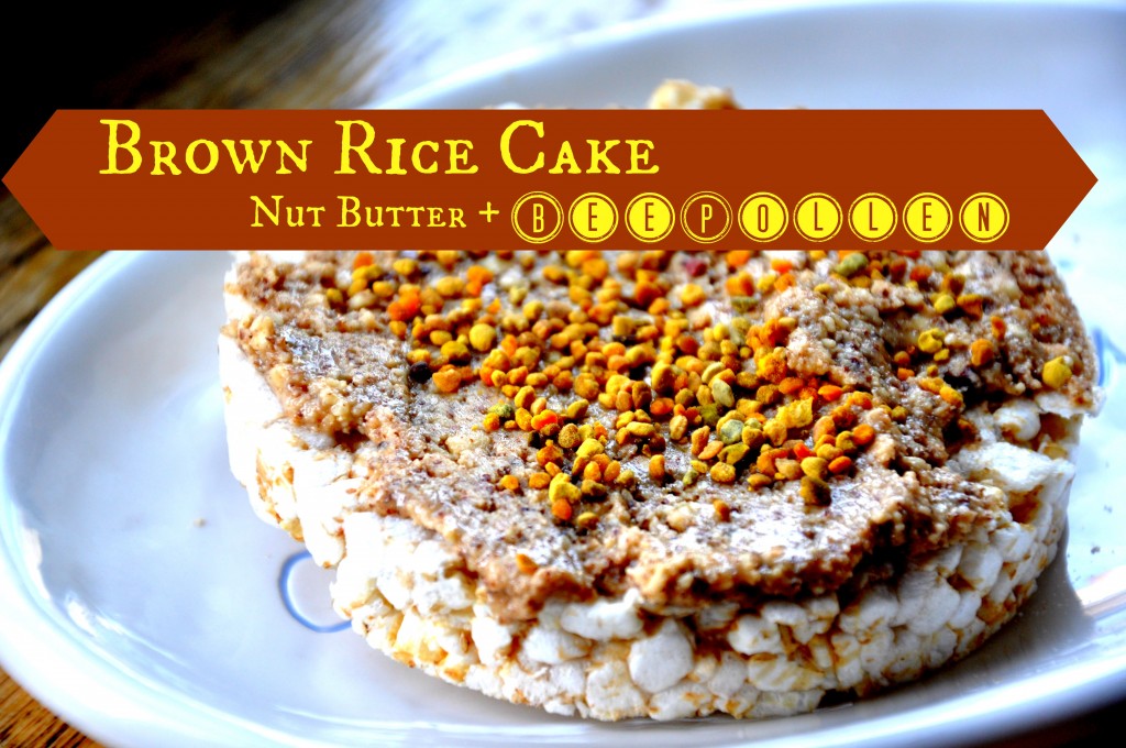 brown rice cake with nut butter and bee pollen