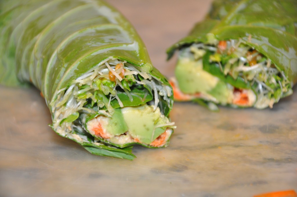 collard green cashew hummus wrap