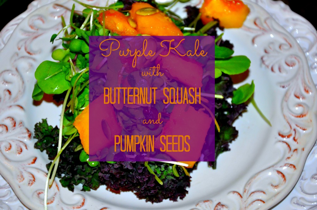 pruple kale with butternut squash and pumpkn seeds